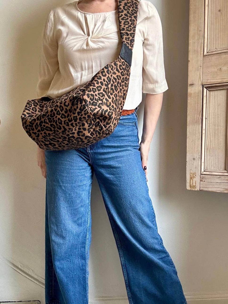 large brixton leopard print cross-body bag