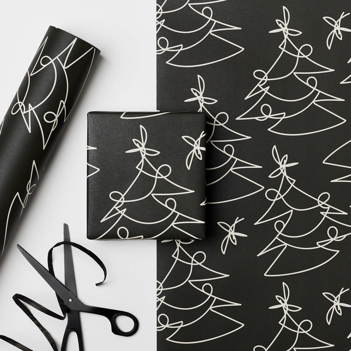 tree lines christmas gift wrap