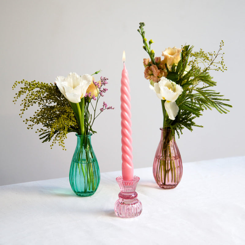 small glass candle holder (pink)