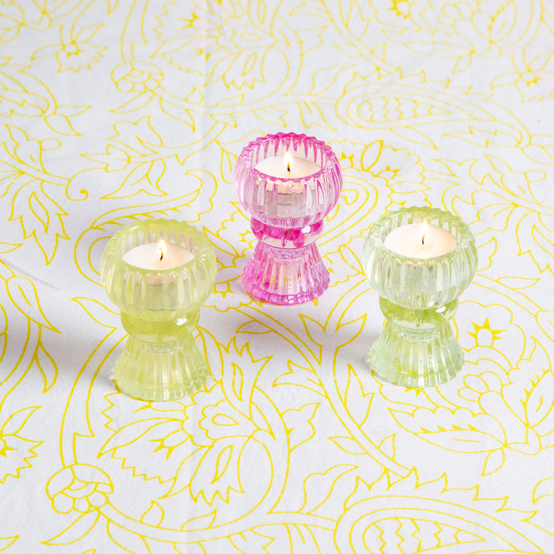 small glass candle holder (yellow)