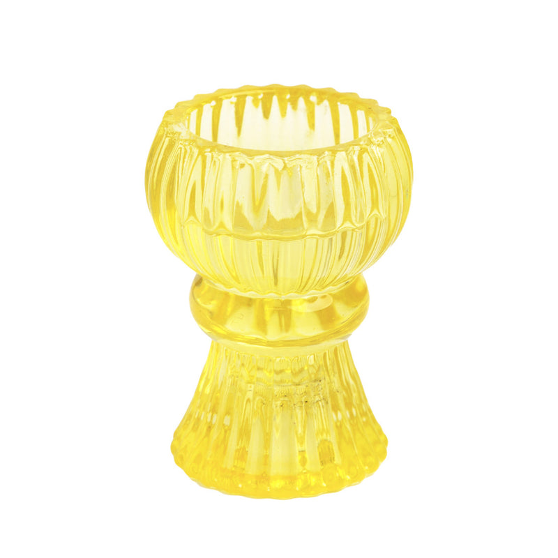 small glass candle holder (yellow)
