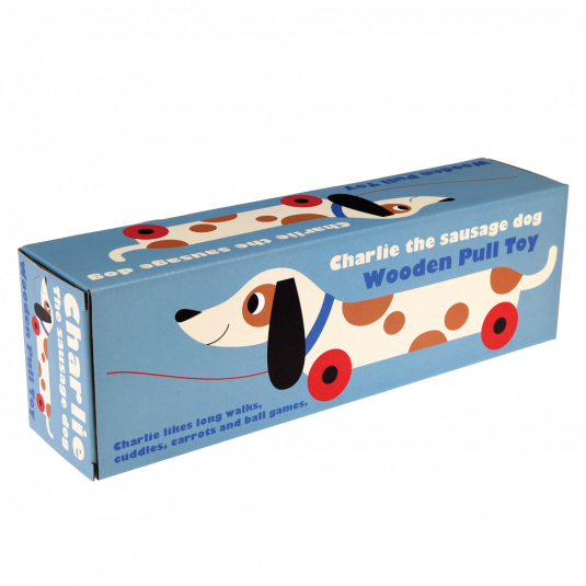 sausage dog wooden pull along toy