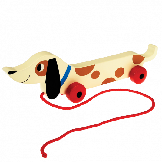 sausage dog wooden pull along toy