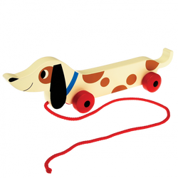 sausage dog wooden pull along toy